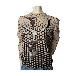 Vintage  Angora Wool Sweater Beaded Floral Graphic Avant‎ Garde Lauren K Large